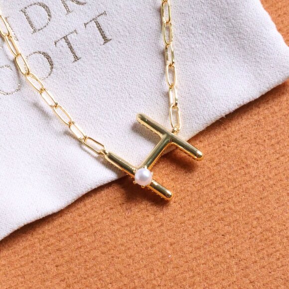 Kendra Scott | Letter H - Gold Freshwater Cultured Pearl Necklace - Picture 2 of 2